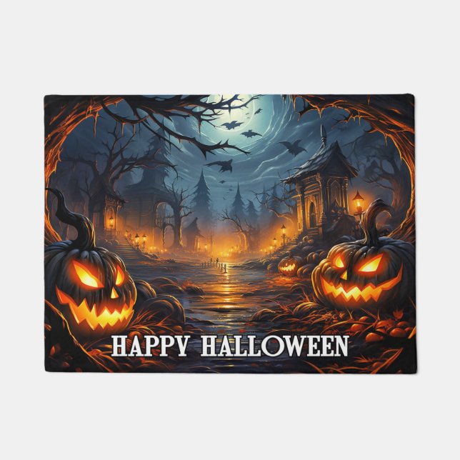 Spooky Pumpkins | Happy Halloween Doormat (Front)