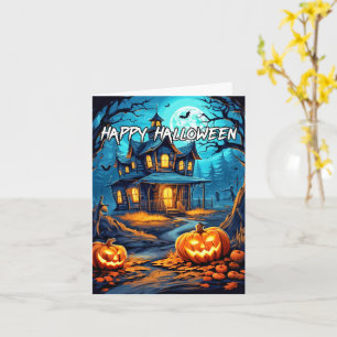 Spooky Pumpkins Haunted House Happy Halloween Card