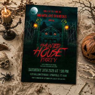 Spooky Pumpkins Scary Haunted House Halloween Invitation