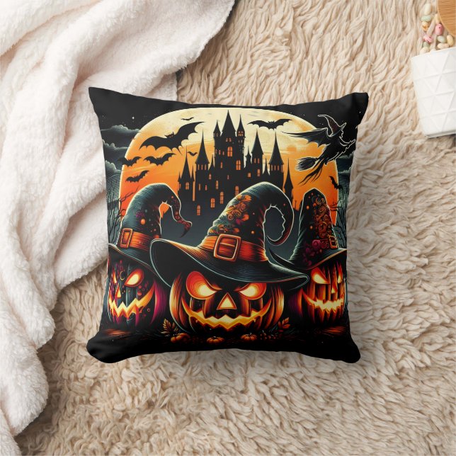 Spooky pumpkins shine in moonlight cushion (Blanket)