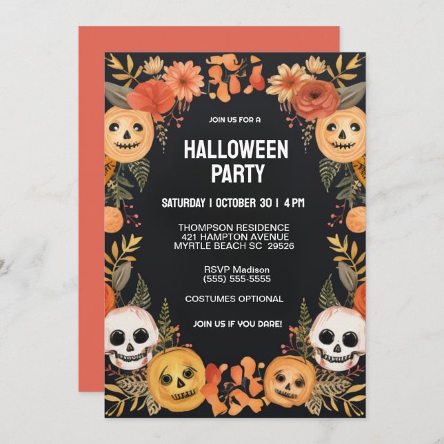 Spooky Pumpkins Skulls Halloween Party   Invitation (Front/Back)