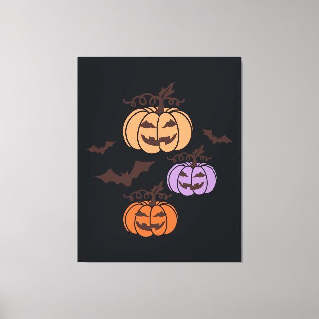 Spooky Pumpkins Trio Halloween Jack-o’Lantern Canvas Print (Front)