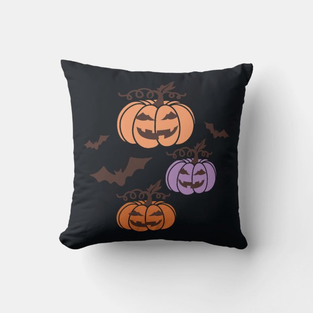 Spooky Pumpkins Trio Halloween Jack-o’Lantern Cushion (Front)