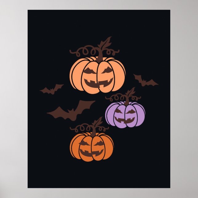 Spooky Pumpkins Trio Halloween Jack-o’Lantern Poster (Front)