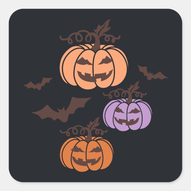 Spooky Pumpkins Trio Halloween Jack-o’Lantern Square Sticker (Front)