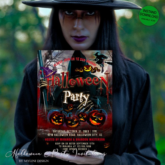 Spooky Pumpkins Witch Halloween Party Invitation (Creator Uploaded)