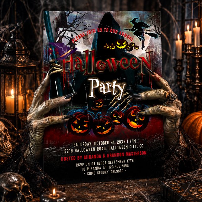 Spooky Pumpkins Witch Halloween Party Invitation (Creator Uploaded)