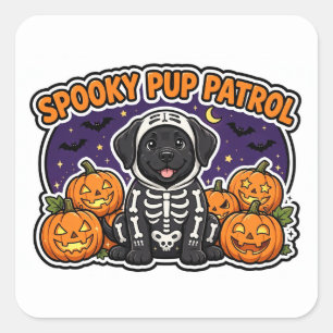 Spooky Pup Patrol Sticker — Black Labrador Skeleto