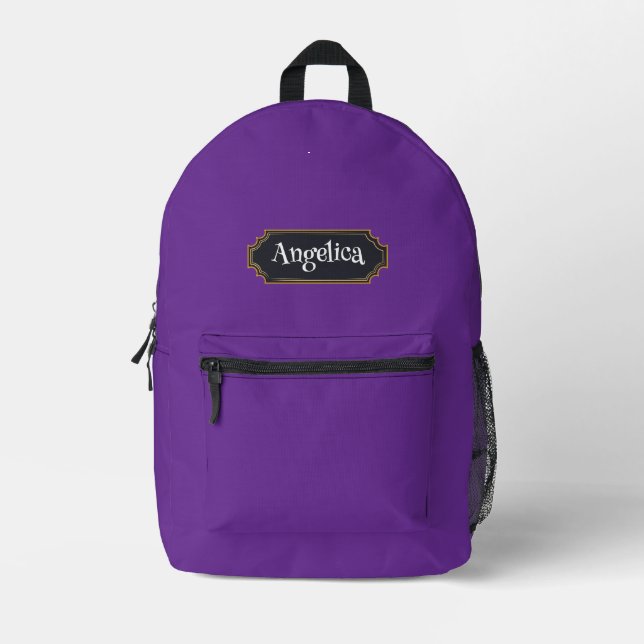 Spooky Purple Custom Name Shopping Printed Backpack (Front)