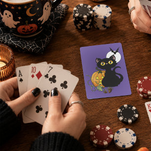 Spooky Purple Cute Black Cat Halloween Pumpkin Playing Cards