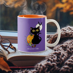 Spooky Purple Cute Black Cat Halloween Pumpkin Two-Tone Coffee Mug
