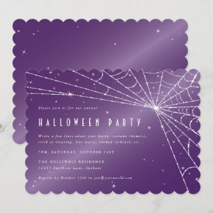 Spooky Purple Diamond Spider Web Halloween Party Invitation
