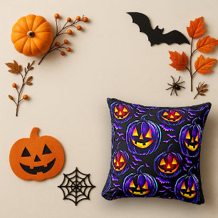 Spooky Purple Gothic Pumpkin Cushion
