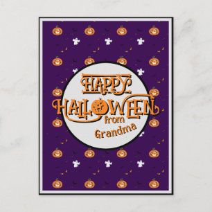 Spooky Purple Halloween Pattern Personalised Holiday Postcard