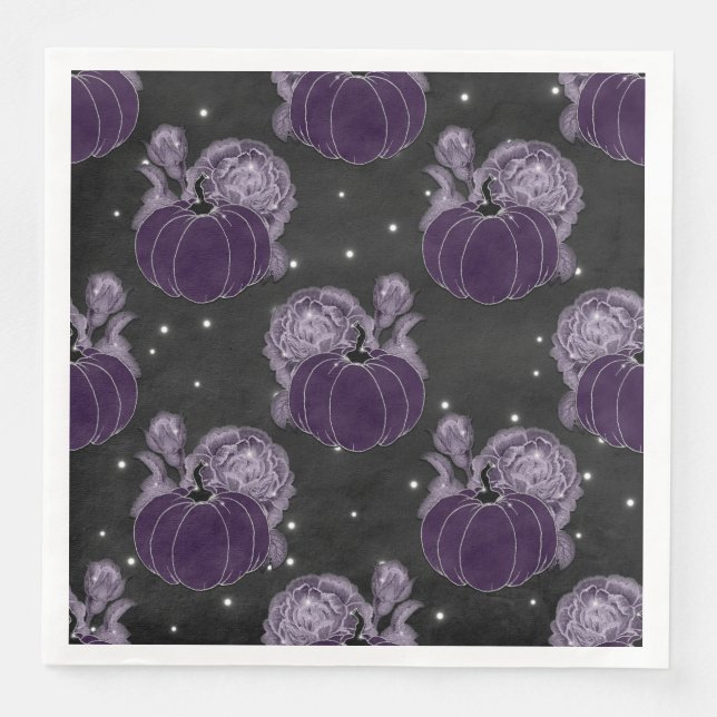 SPOOKY PURPLE HALLOWEEN PUMPKINS FLOWERS NAPKIN (Front)