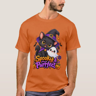 Spooky & Purrfect Halloween Black Cat Dark T-Shirt