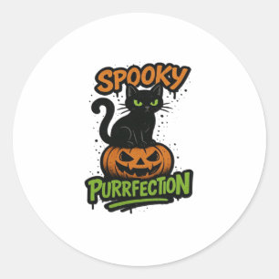 Spooky Purrfection � Cute Black Cat on Pumpkin Hal Classic Round Sticker