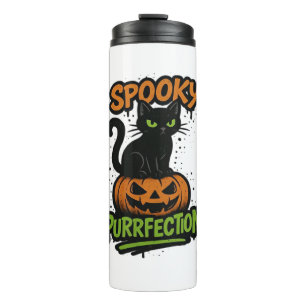Spooky Purrfection – Cute Black Cat on Pumpkin Hal Thermal Tumbler