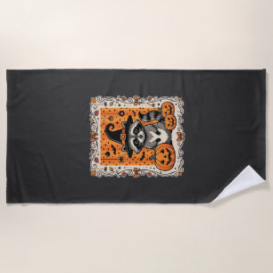 Spooky Racoon Halloween Pumpkin Design_1 Beach Towel