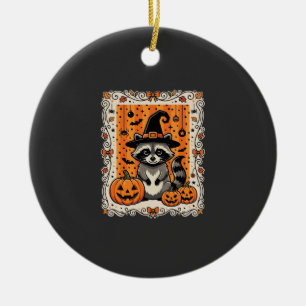 Spooky Racoon Halloween Pumpkin Design_1 Ceramic Tree Decoration