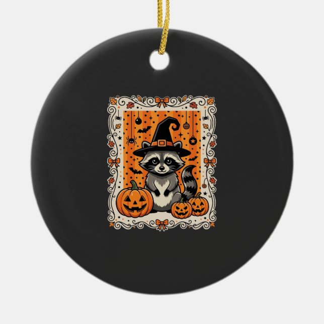 Spooky Racoon Halloween Pumpkin Design_1 Ceramic Tree Decoration (Front)