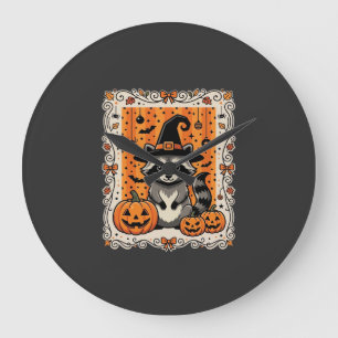 Spooky Racoon Halloween Pumpkin Design_1 Large Clock