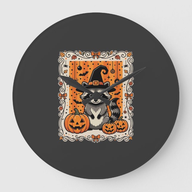 Spooky Racoon Halloween Pumpkin Design_1 Large Clock (Front)