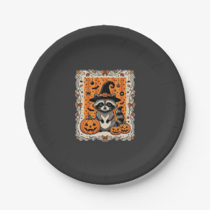 Spooky Racoon Halloween Pumpkin Design_1 Paper Plate