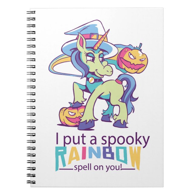 Spooky Rainbow Spell Halloween Unicorn Witch Notebook (Front)
