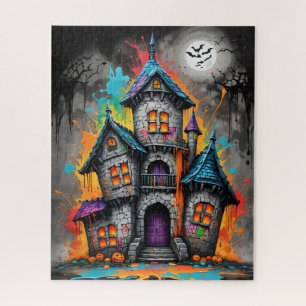 Spooky Rainbow Splatter Castle Jigsaw Puzzle