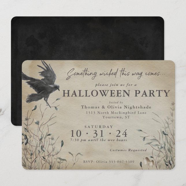 Spooky Raven Halloween | Something Wicked Invitation (Front/Back)