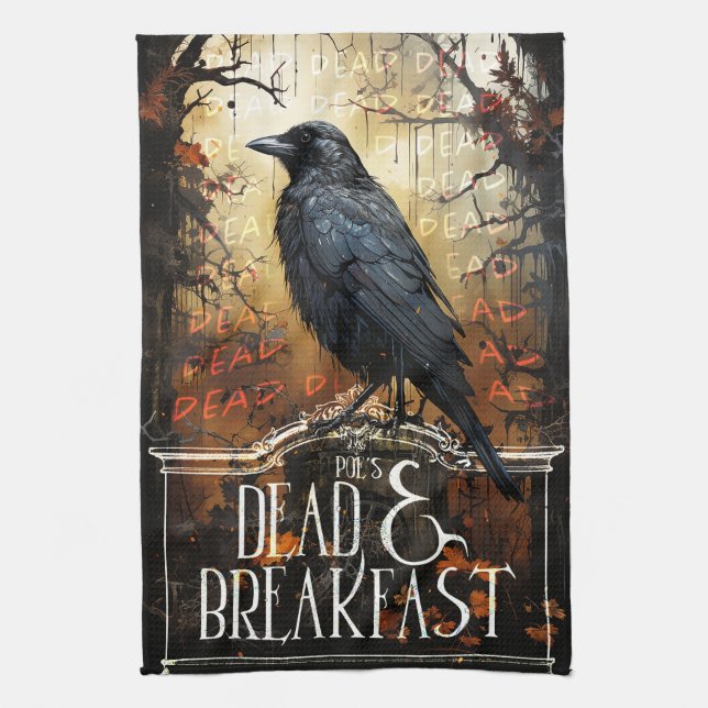 Spooky Raven Vintage  Tea Towel (Vertical)