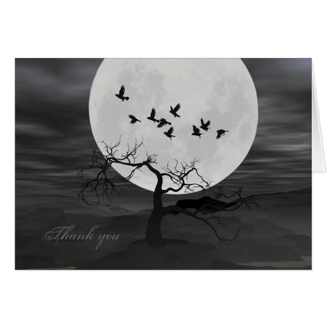 Spooky Ravens Flying Against the Full Moon (Front Horizontal)