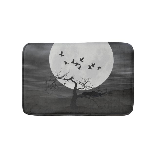 Spooky Ravens Flying Against the Full Moon Bath Mat (Front)