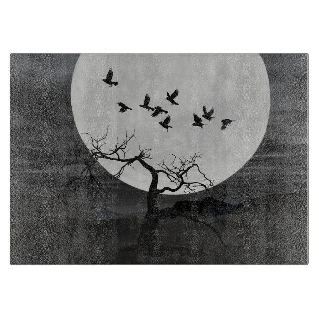 Spooky Ravens Flying Against the Full Moon Cutting Board (Front)