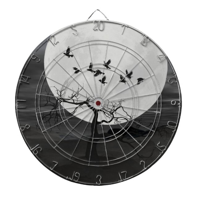 Spooky Ravens Flying Against the Full Moon Dartboard (Front)