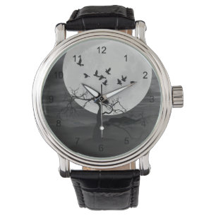 Spooky Ravens Flying Against the Full Moon Watch