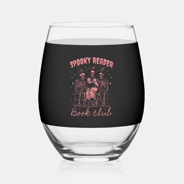 Spooky Reader Book Club D Red Stemless Wine Glass (Front)