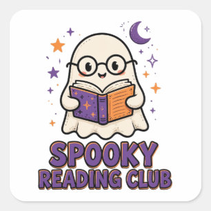 Spooky Reading Club Cute Ghost Reading Book Square Sticker