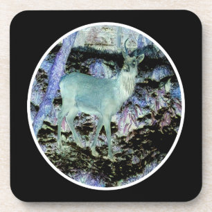 Spooky Red Deer Stag Dark Woodland Forest Scene Coaster