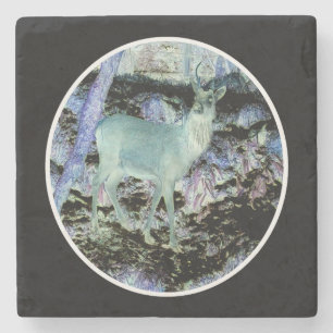 Spooky Red Deer Stag Dark Woodland Moody Scene Stone Coaster