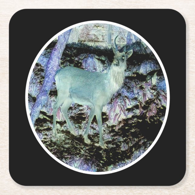 Spooky Red Deer Stag Paper Coaster (Front)