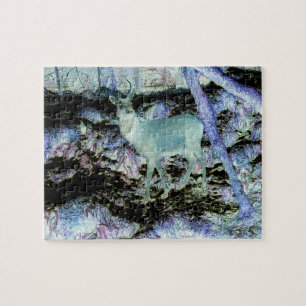 Spooky Red Deer Stag Woodland Wildlife Dark Forest Jigsaw Puzzle