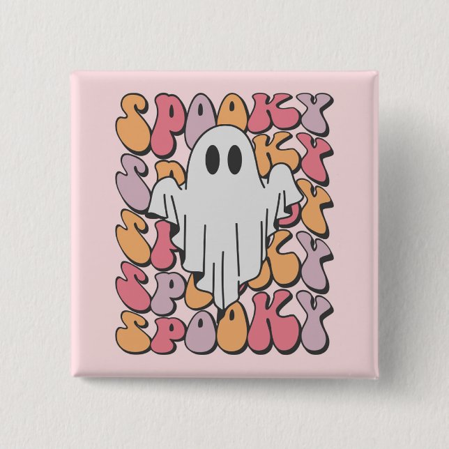 Spooky Retro Ghost 15 Cm Square Badge (Front)