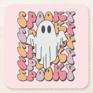 Spooky Retro Ghost Square Paper Coaster