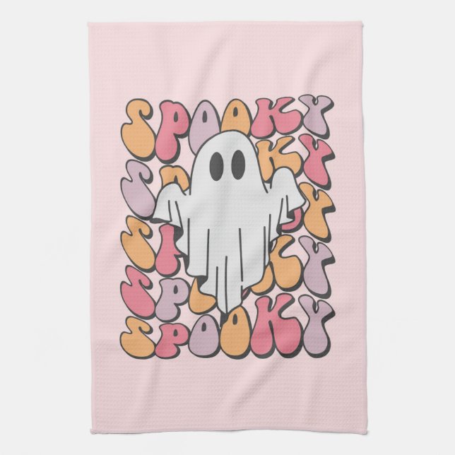 Spooky Retro Ghost Tea Towel (Vertical)