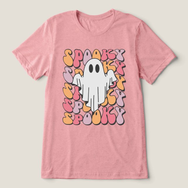 Spooky Retro Ghost Tri-Blend Shirt (Design Front)