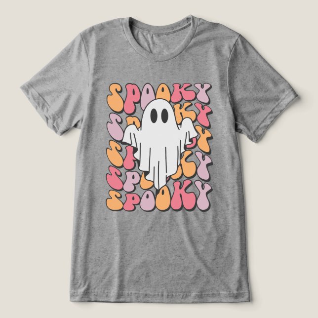Spooky Retro Ghost Tri-Blend Shirt (Design Front)