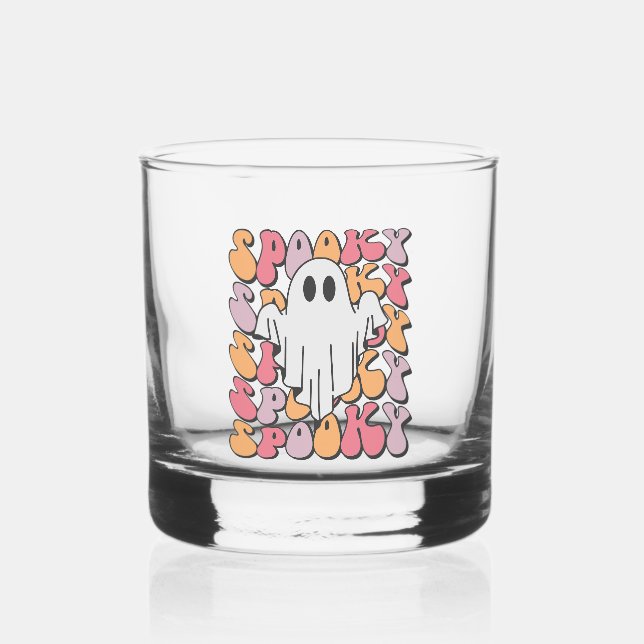 Spooky Retro Ghost Whiskey Glass (Front)