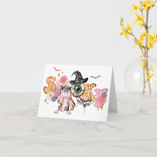 Spooky Retro Halloween Card (Yellow Flower)